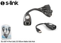 S-LINK SL-U57 4 Port Usb 2.0 50cm USB ÇOKLAYICI CAT5&CAT6 UZERİNDEN  50MT UZATMA  